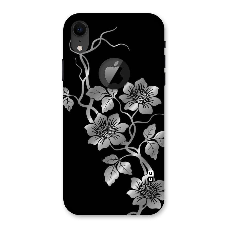 Silver Grey Flowers Back Case for iPhone XR Logo Cut