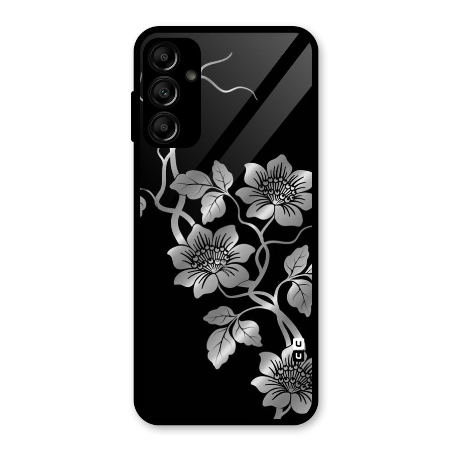 Silver Grey Flowers Glass Back Case for Galaxy A14 5G