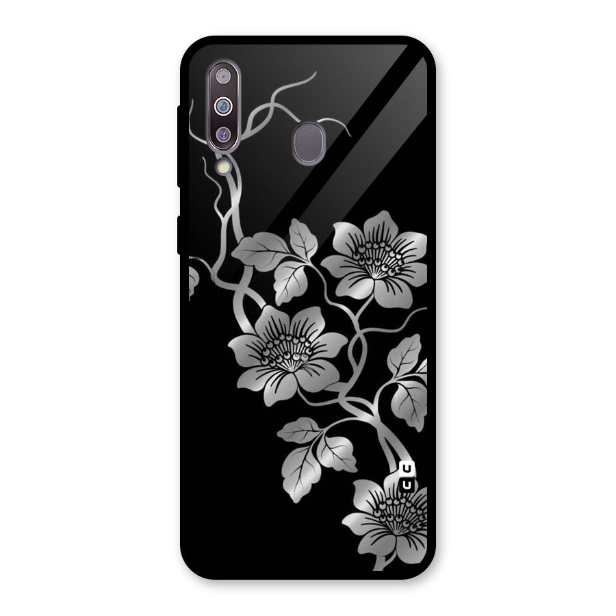 Silver Grey Flowers Glass Back Case for Galaxy M30