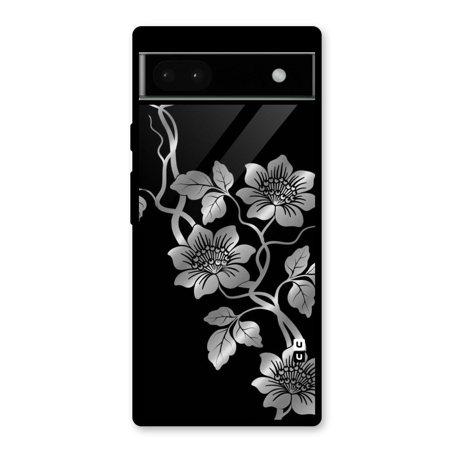 Silver Grey Flowers Glass Back Case for Google Pixel 6a