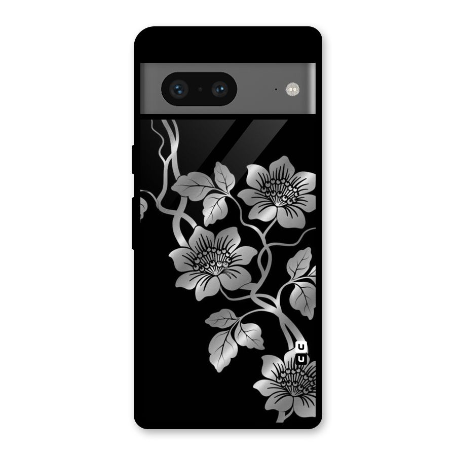 Silver Grey Flowers Glass Back Case for Google Pixel 7