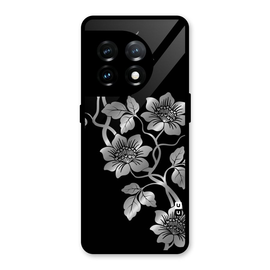 Silver Grey Flowers Glass Back Case for OnePlus 11