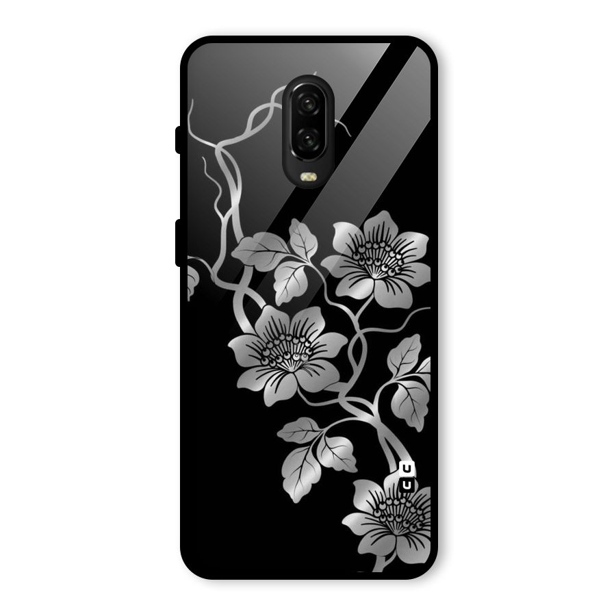 Silver Grey Flowers Glass Back Case for OnePlus 6T