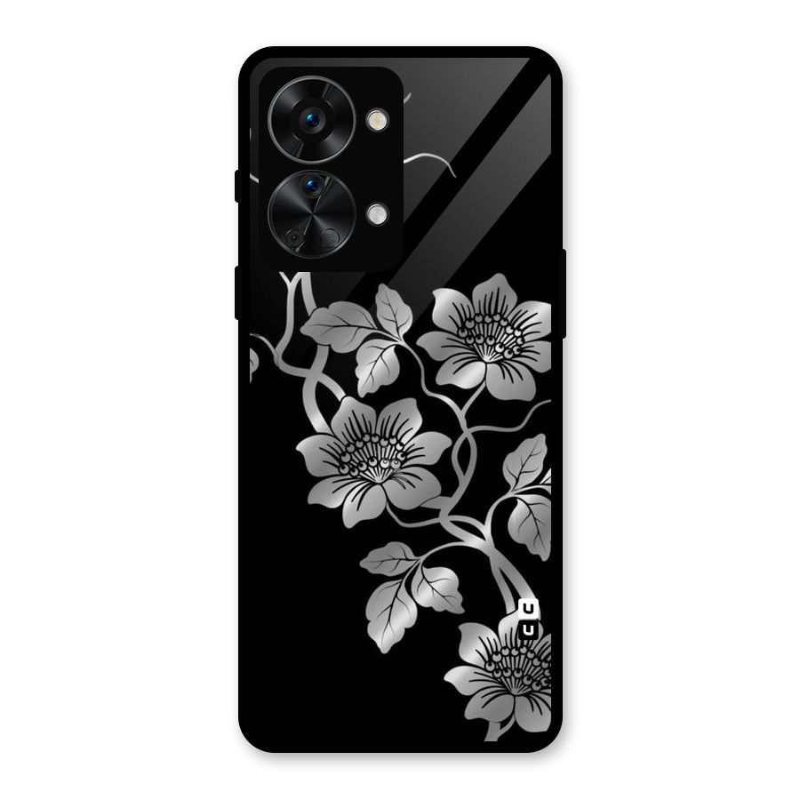 Silver Grey Flowers Glass Back Case for OnePlus Nord 2T