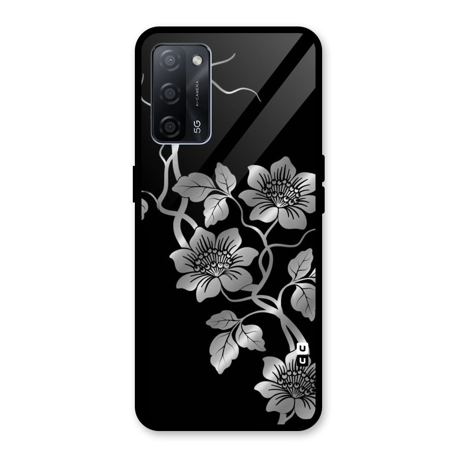 Silver Grey Flowers Glass Back Case for Oppo A53s 5G