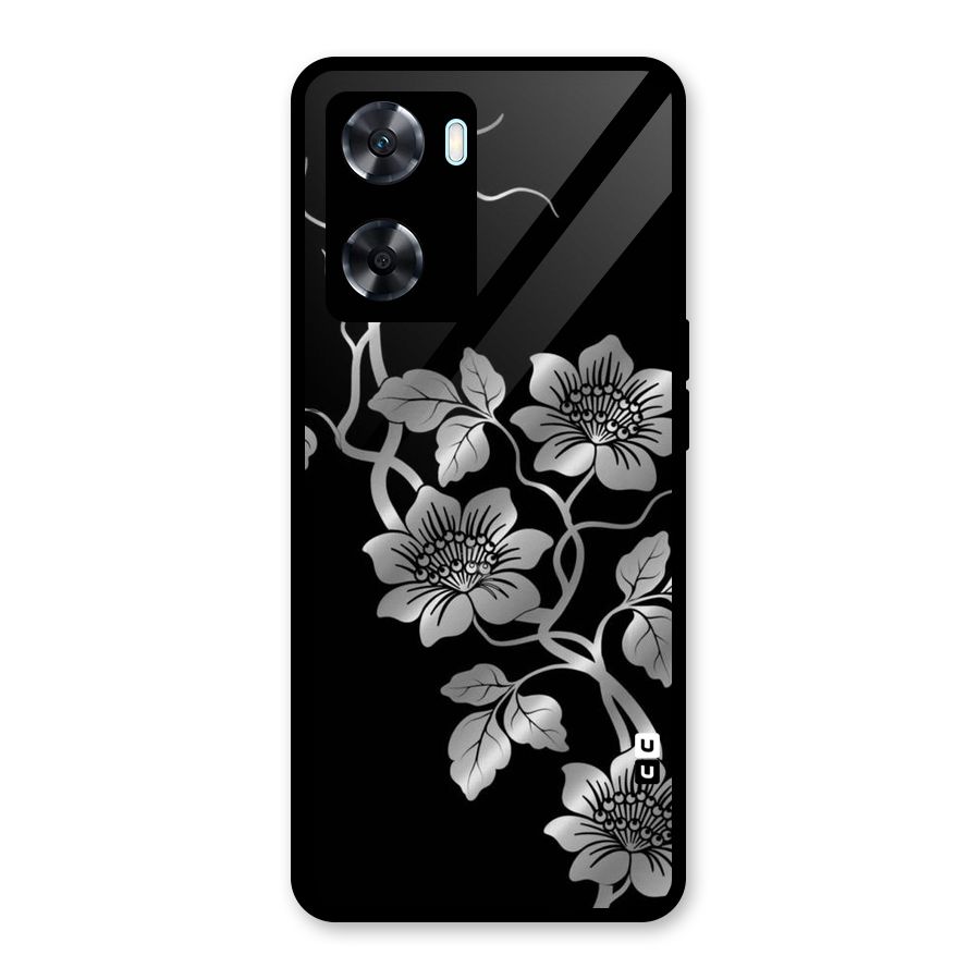 Silver Grey Flowers Glass Back Case for Oppo A77
