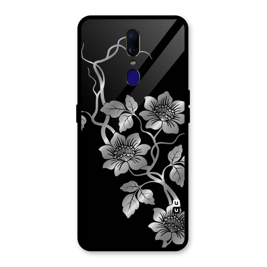 Silver Grey Flowers Glass Back Case for Oppo F11