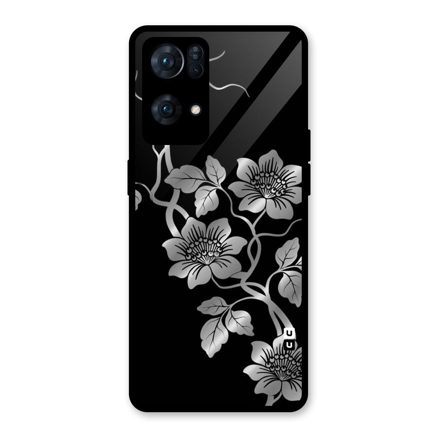 Silver Grey Flowers Glass Back Case for Oppo Reno7 Pro 5G