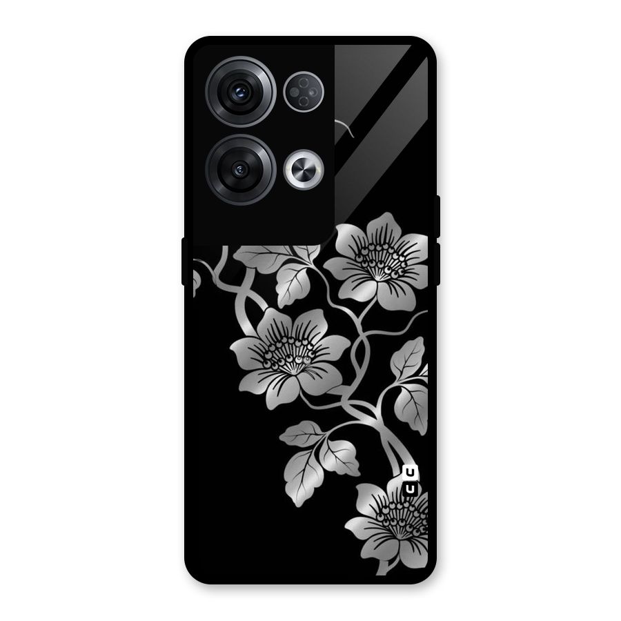 Silver Grey Flowers Glass Back Case for Oppo Reno8 Pro 5G