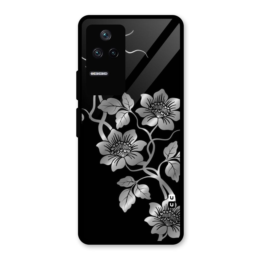 Silver Grey Flowers Glass Back Case for Poco F4 5G