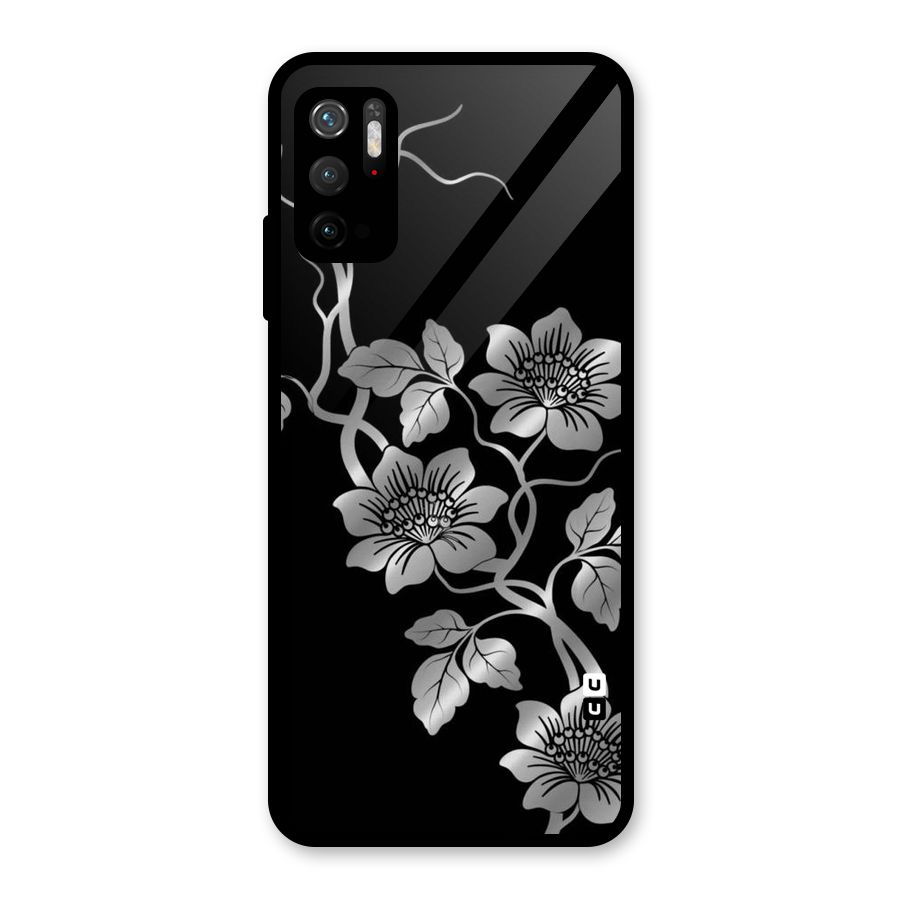 Silver Grey Flowers Glass Back Case for Poco M3 Pro 5G
