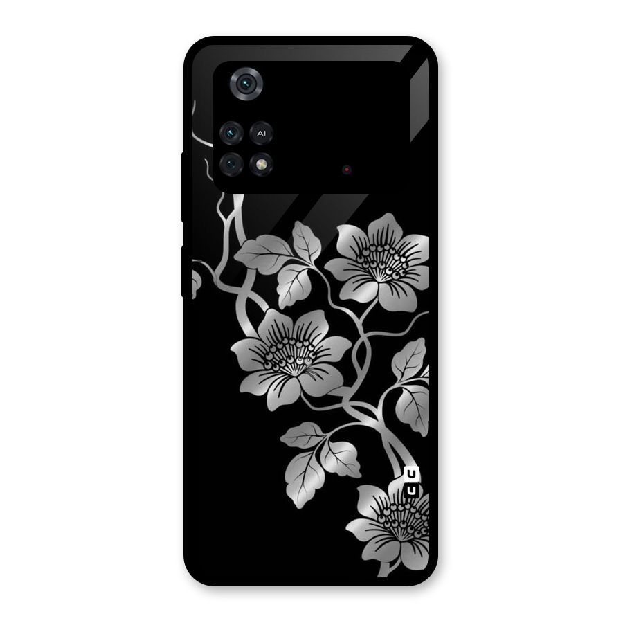 Silver Grey Flowers Glass Back Case for Poco M4 Pro 4G