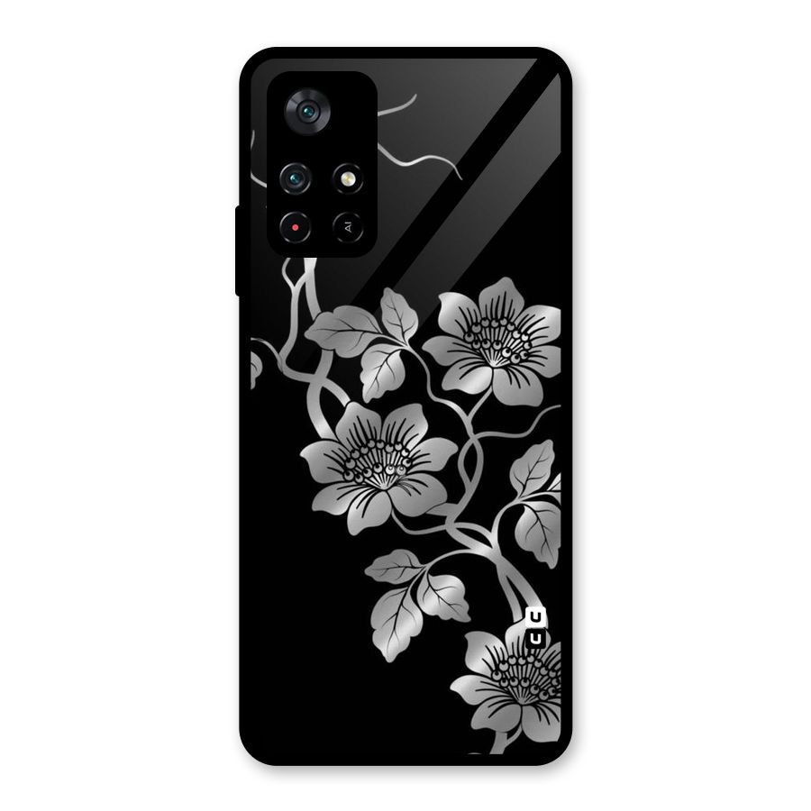 Silver Grey Flowers Glass Back Case for Poco M4 Pro 5G