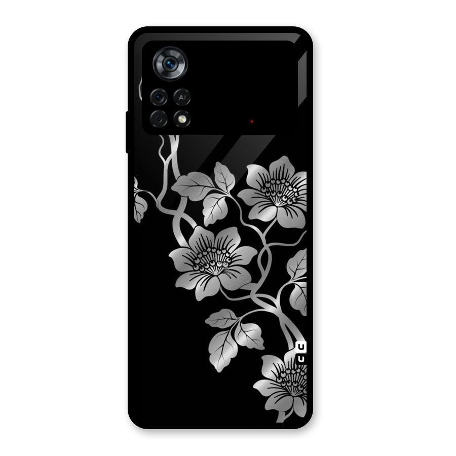 Silver Grey Flowers Glass Back Case for Poco X4 Pro 5G