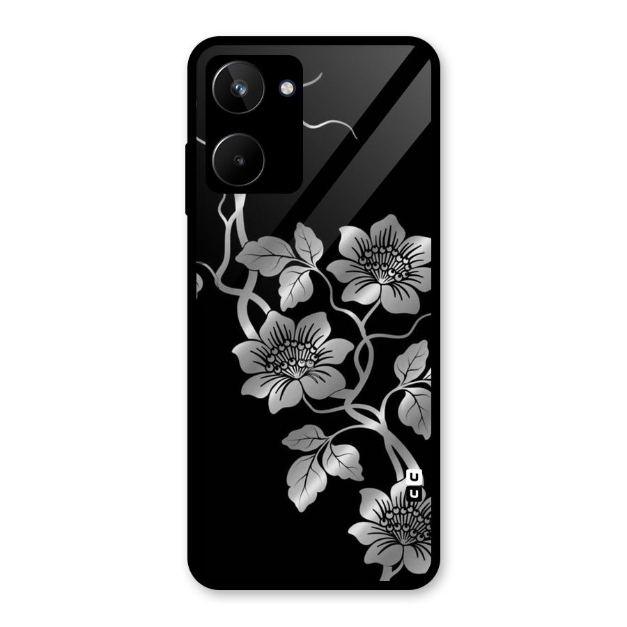 Silver Grey Flowers Glass Back Case for Realme 10