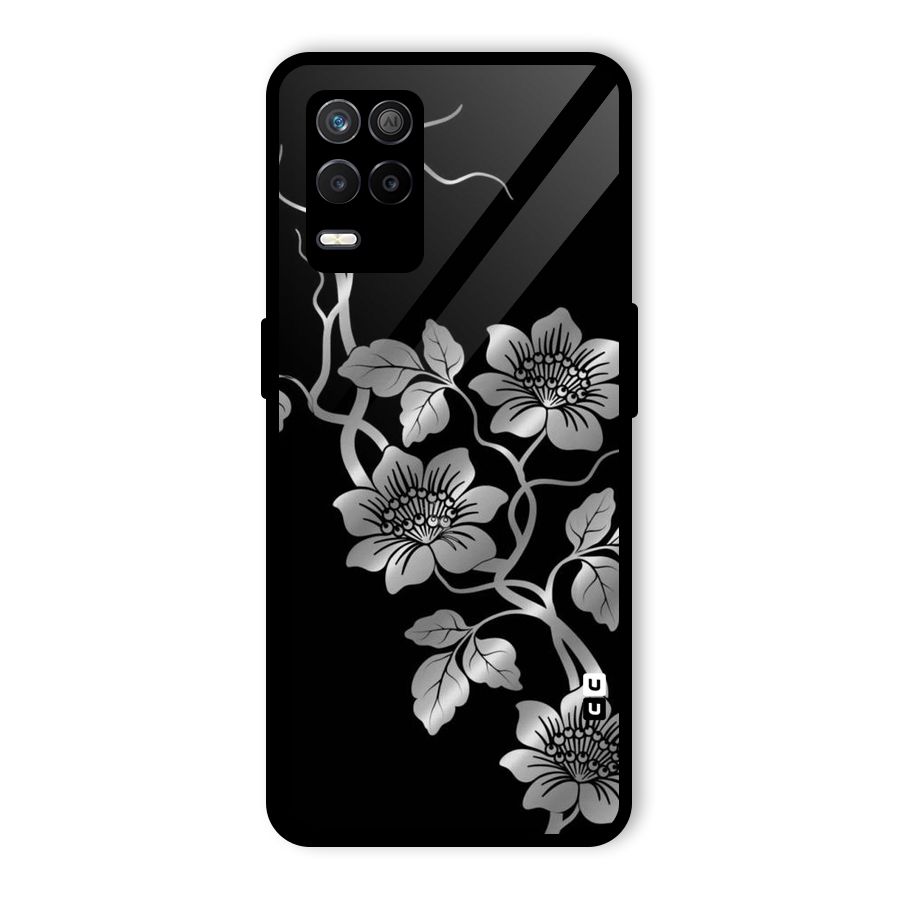 Silver Grey Flowers Glass Back Case for Realme 9 5G