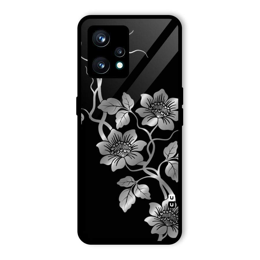 Silver Grey Flowers Glass Back Case for Realme 9 Pro Plus 5G
