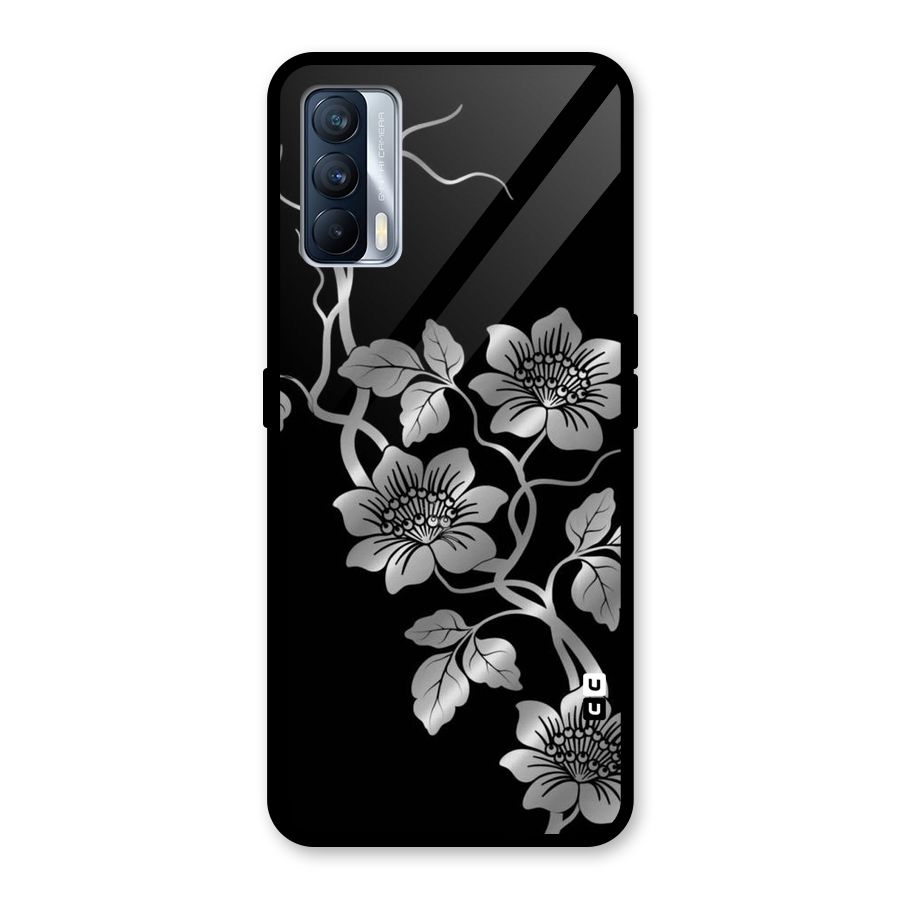 Silver Grey Flowers Glass Back Case for Realme X7