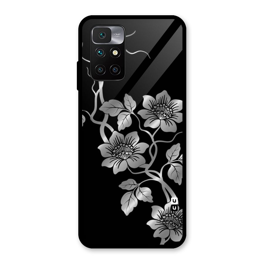 Silver Grey Flowers Glass Back Case for Redmi 10 Prime