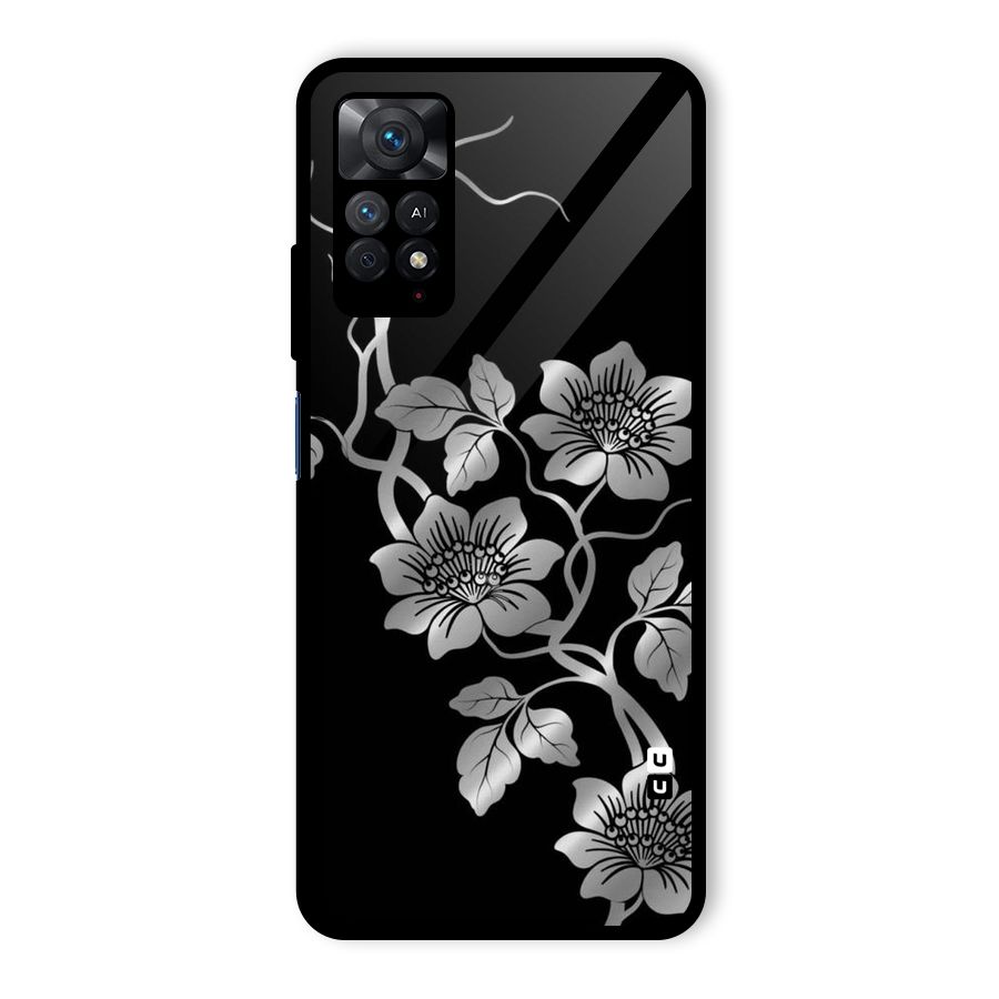 Silver Grey Flowers Glass Back Case for Redmi Note 11 Pro