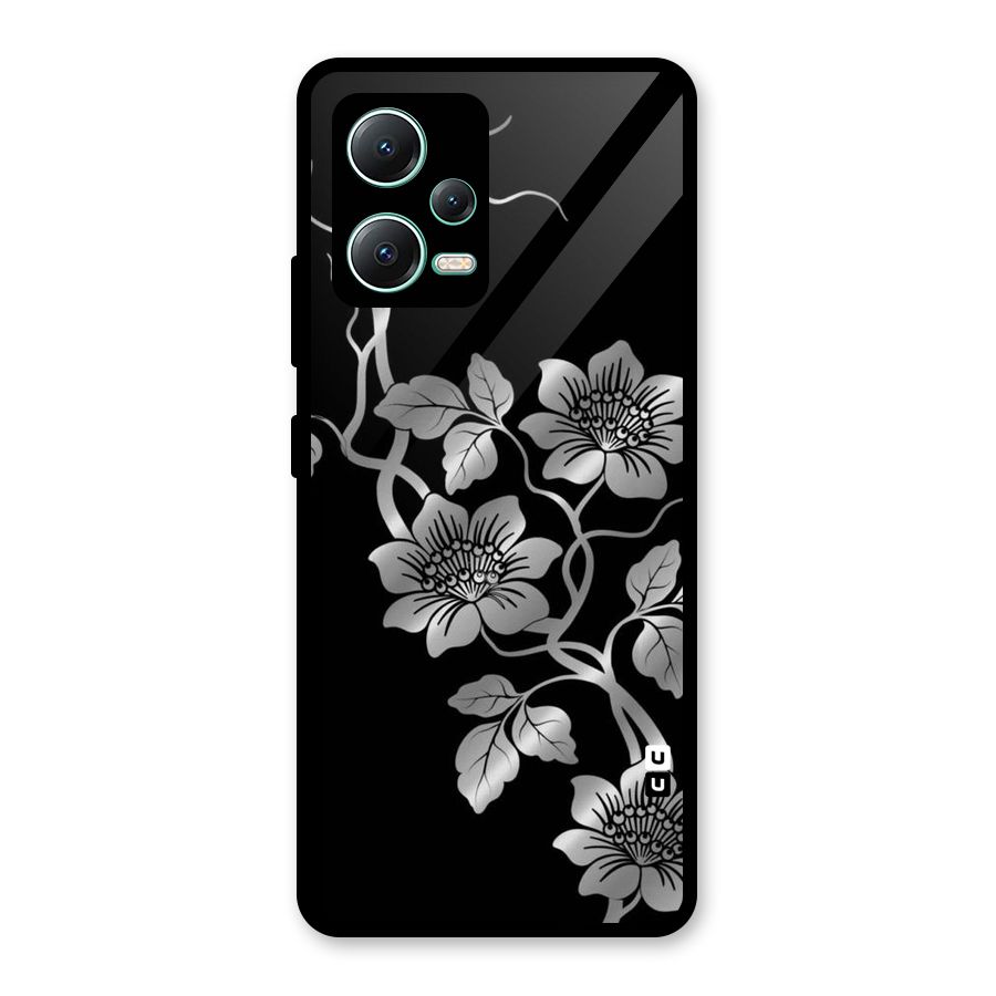 Silver Grey Flowers Glass Back Case for Redmi Note 12 5G