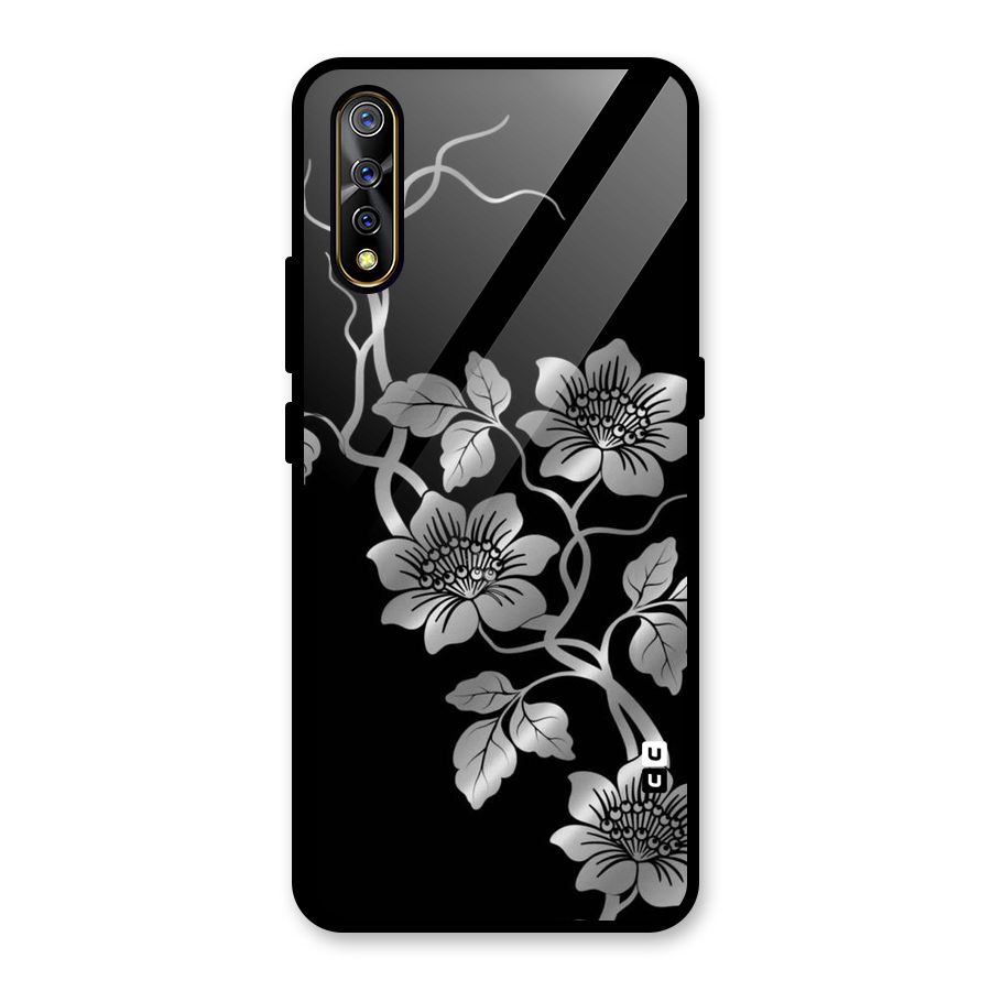 Silver Grey Flowers Glass Back Case for Vivo S1