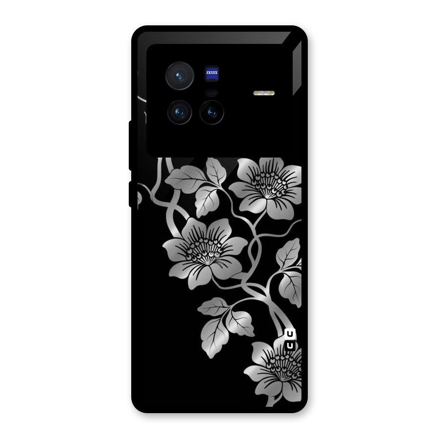 Silver Grey Flowers Glass Back Case for Vivo X80
