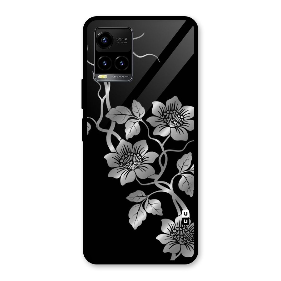 Silver Grey Flowers Glass Back Case for Vivo Y21T