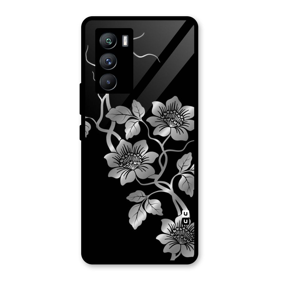 Silver Grey Flowers Glass Back Case for Vivo iQOO 9 SE