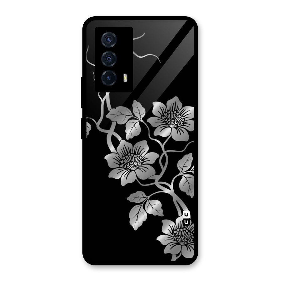 Silver Grey Flowers Glass Back Case for Vivo iQOO Z5