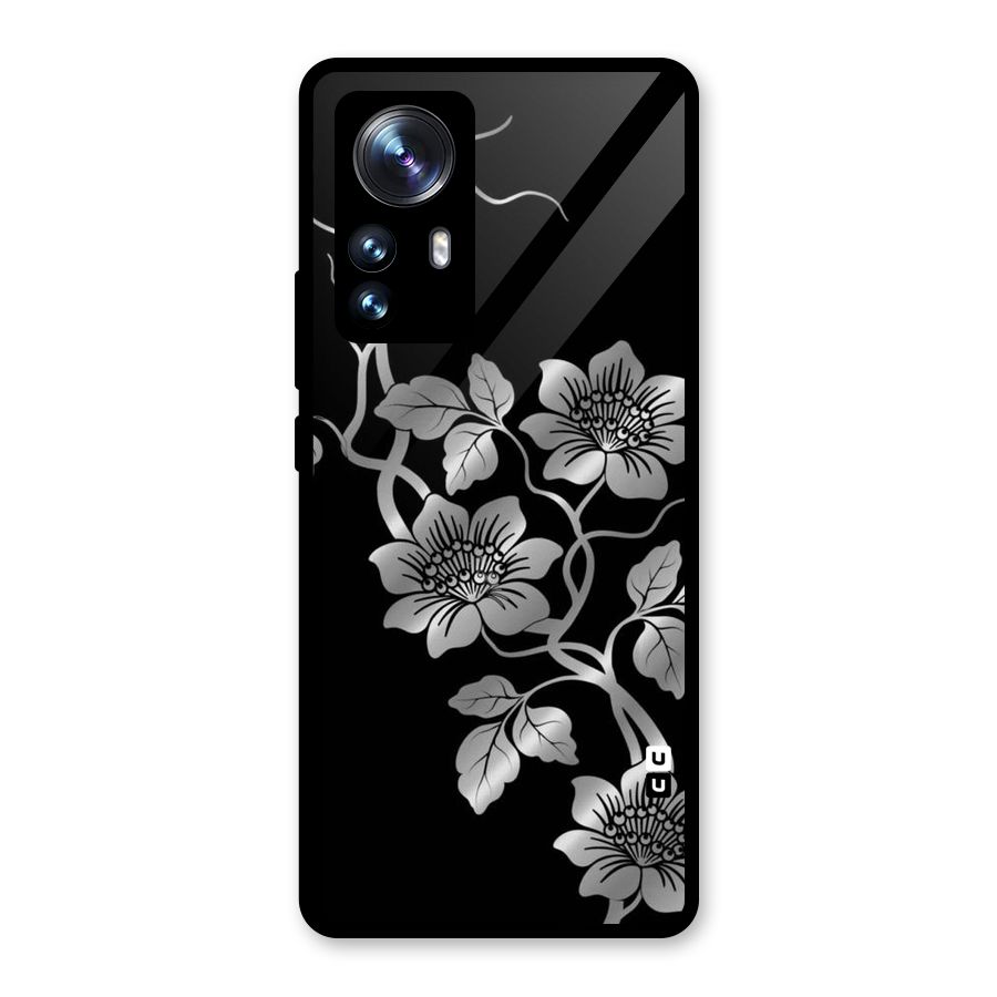 Silver Grey Flowers Glass Back Case for Xiaomi 12 Pro