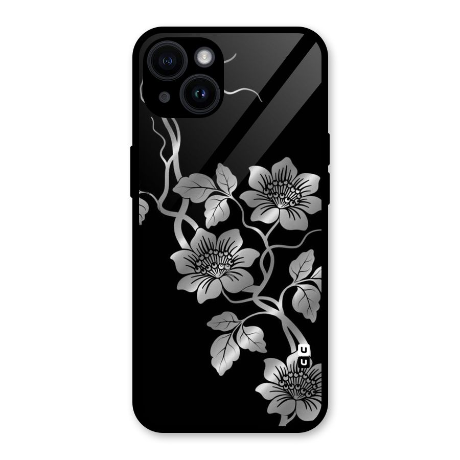 Silver Grey Flowers Glass Back Case for iPhone 14