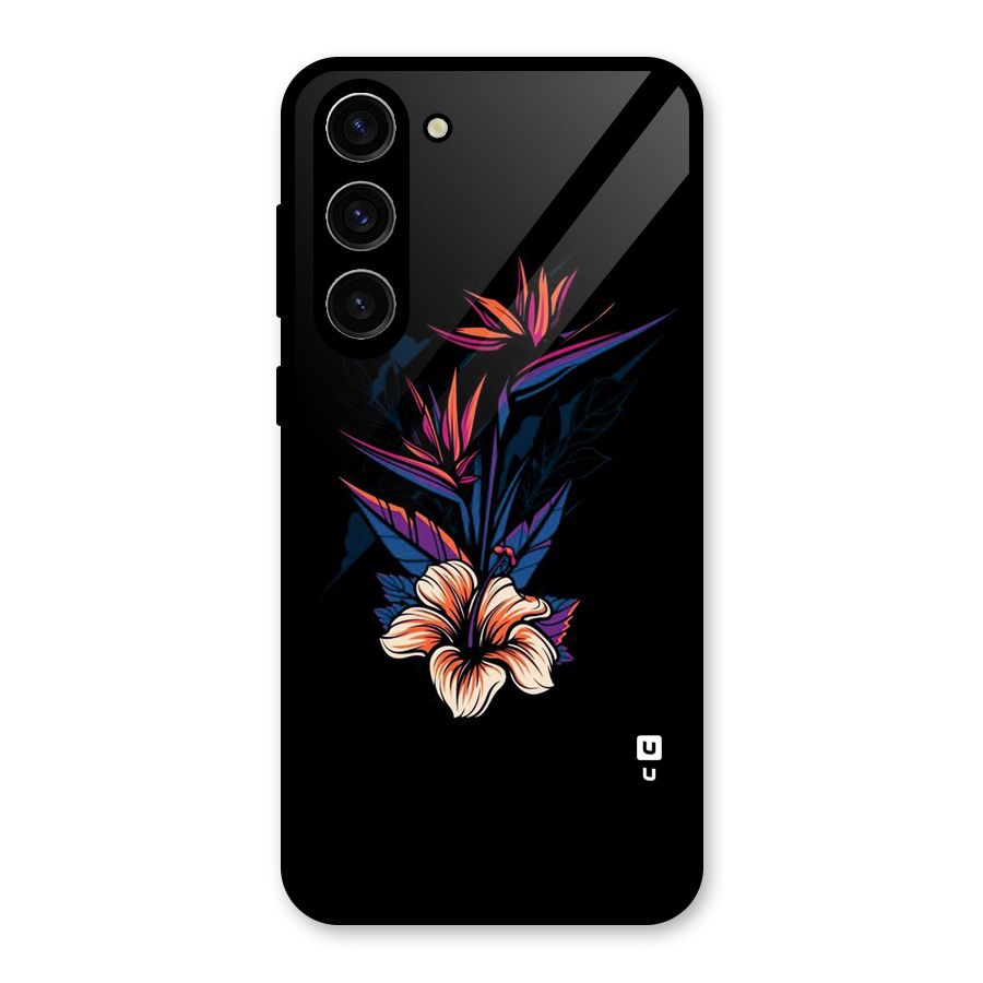 Single Painted Flower Glass Back Case for Galaxy S23 Plus