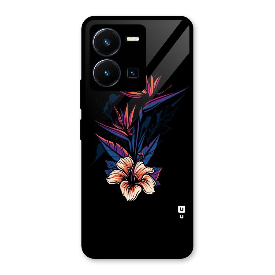 Single Painted Flower Glass Back Case for Vivo Y35