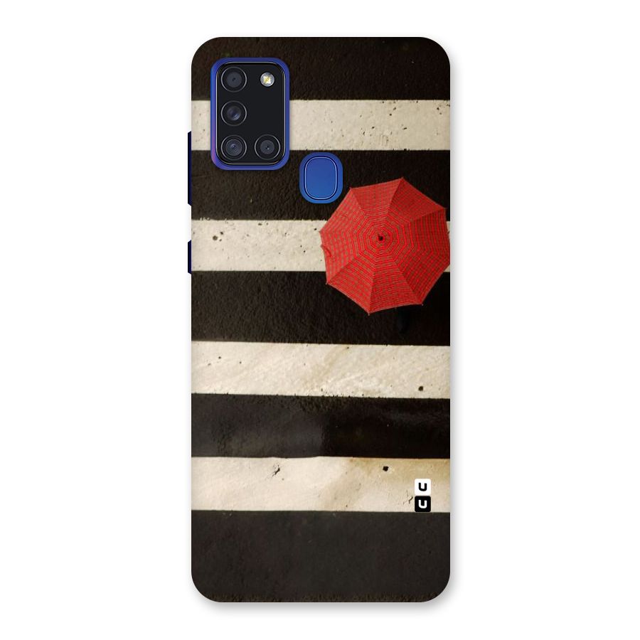 Single Red Umbrella Stripes Back Case for Galaxy A21s