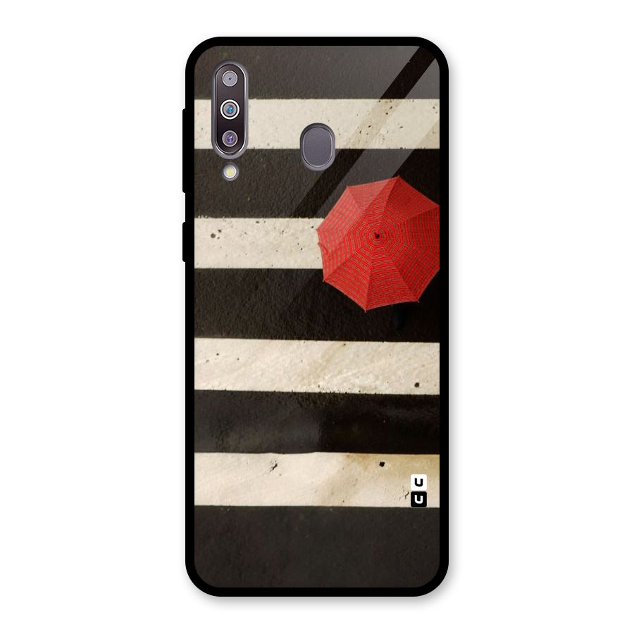 Single Red Umbrella Stripes Glass Back Case for Galaxy M30