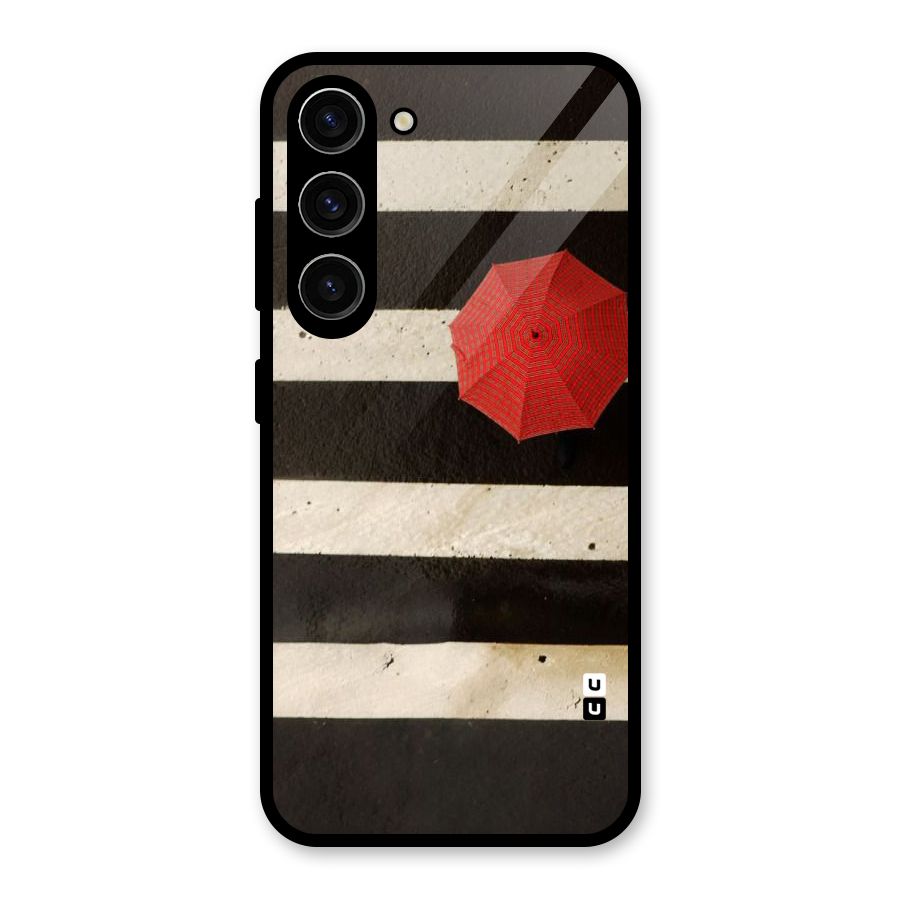 Single Red Umbrella Stripes Glass Back Case for Galaxy S23