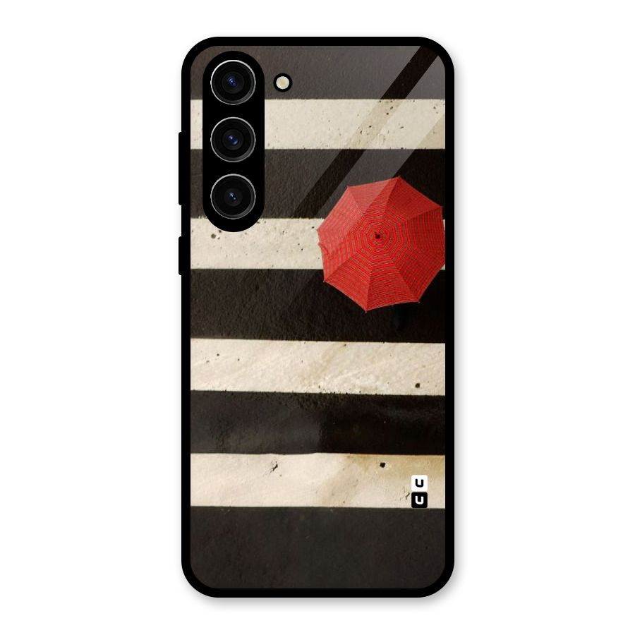 Single Red Umbrella Stripes Glass Back Case for Galaxy S23 Plus
