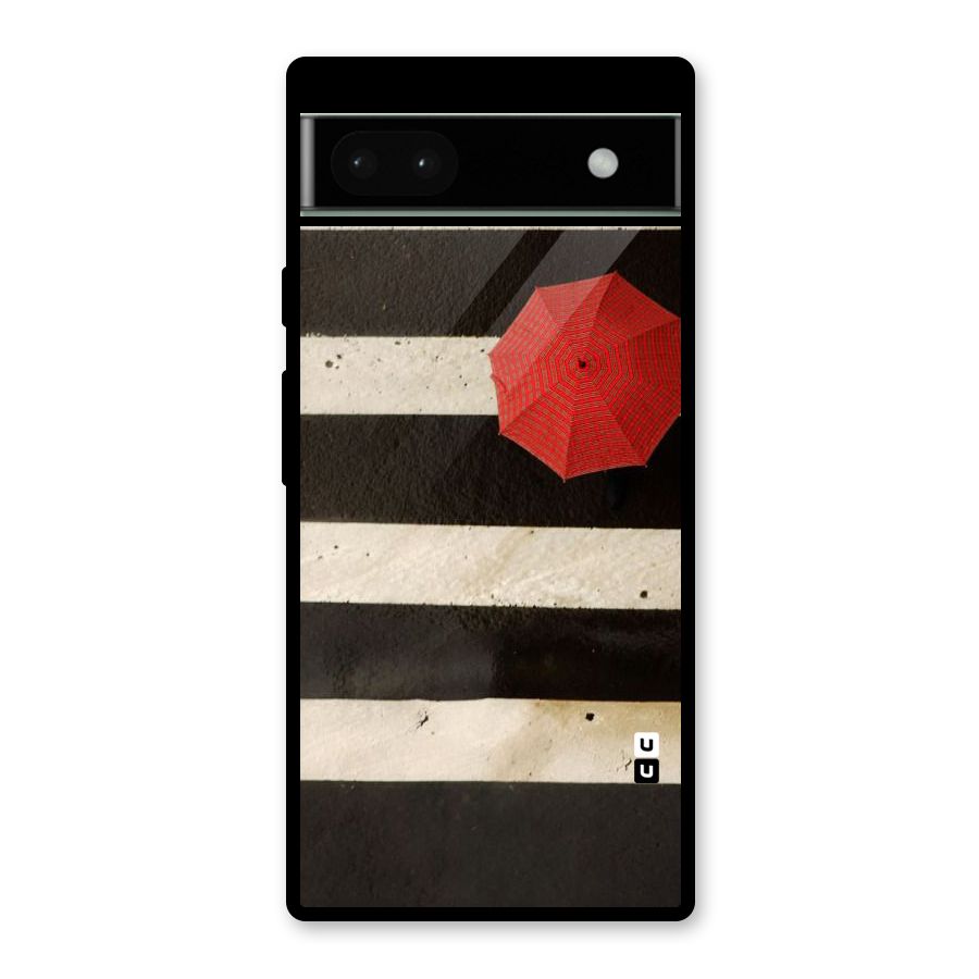 Single Red Umbrella Stripes Glass Back Case for Google Pixel 6a