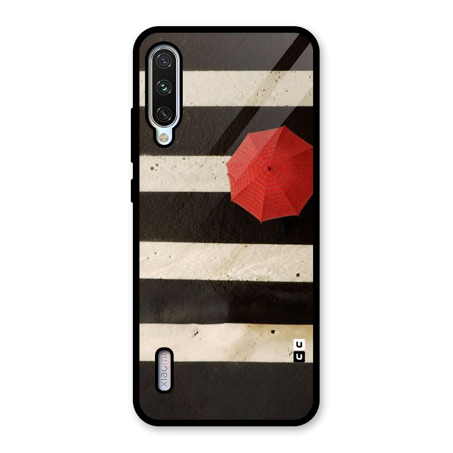 Single Red Umbrella Stripes Glass Back Case for Mi A3