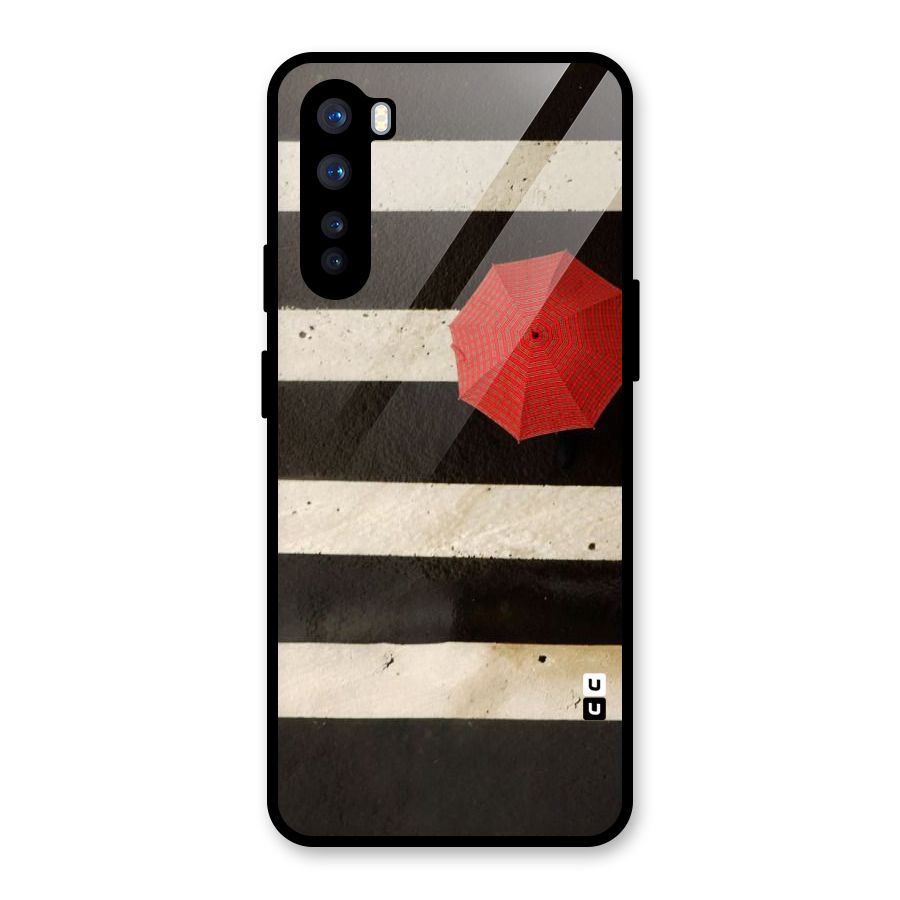Single Red Umbrella Stripes Glass Back Case for OnePlus Nord