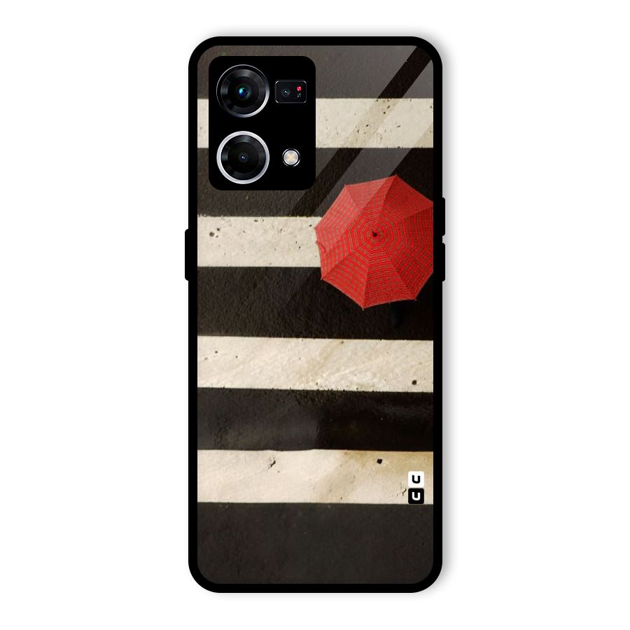 Single Red Umbrella Stripes Glass Back Case for Oppo F21 Pro 4G