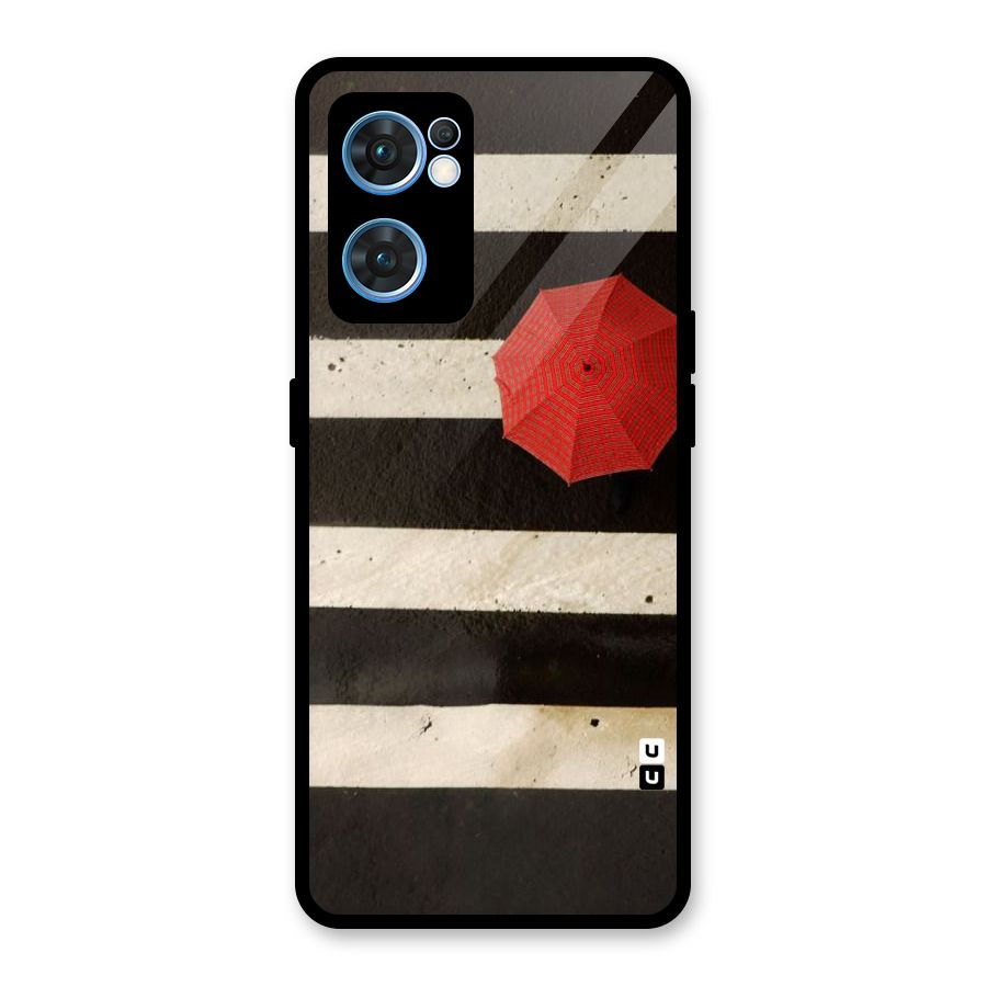 Single Red Umbrella Stripes Glass Back Case for Oppo Reno7 5G