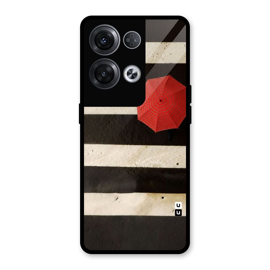 Single Red Umbrella Stripes Glass Back Case for Oppo Reno8 Pro 5G