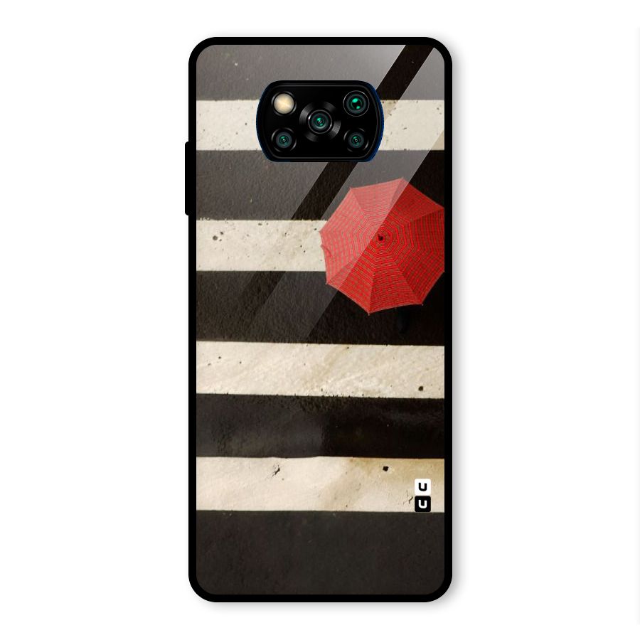 Single Red Umbrella Stripes Glass Back Case for Poco X3 Pro