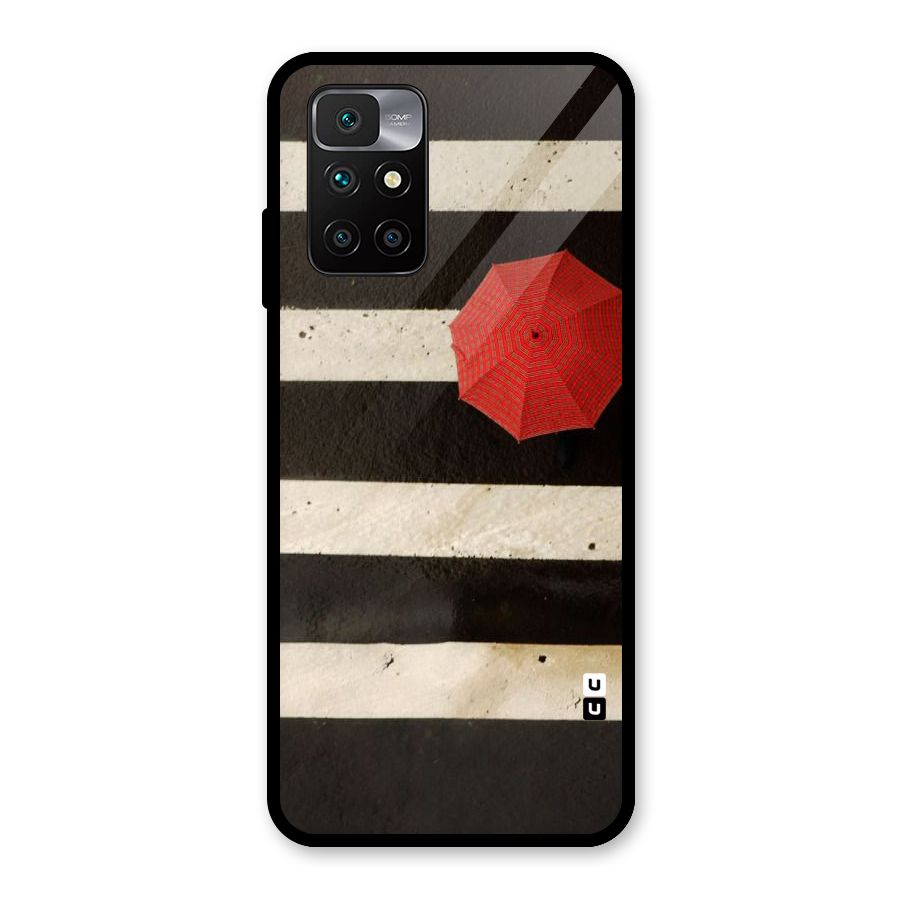 Single Red Umbrella Stripes Glass Back Case for Redmi 10 Prime