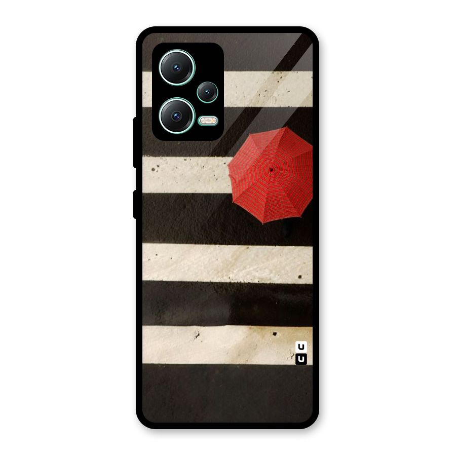 Single Red Umbrella Stripes Glass Back Case for Redmi Note 12 5G