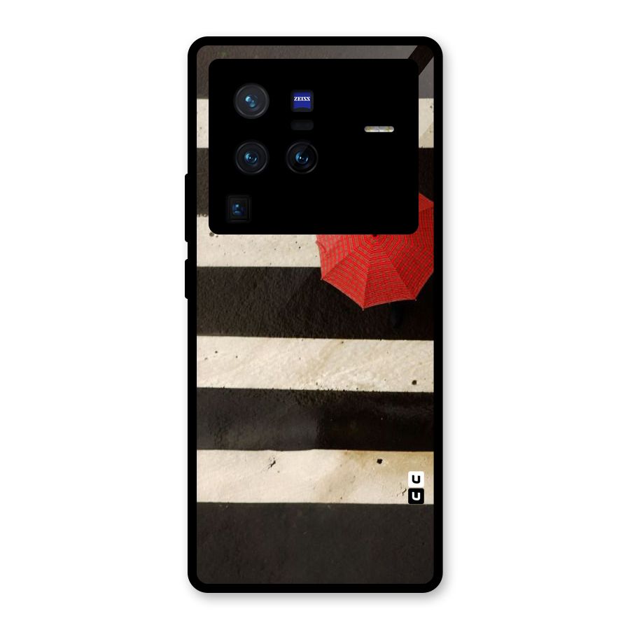 Single Red Umbrella Stripes Glass Back Case for Vivo X80 Pro