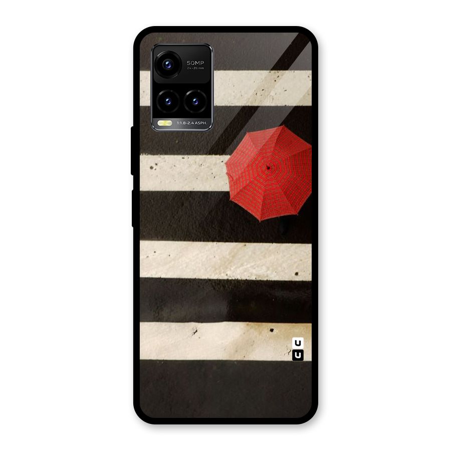 Single Red Umbrella Stripes Glass Back Case for Vivo Y21T