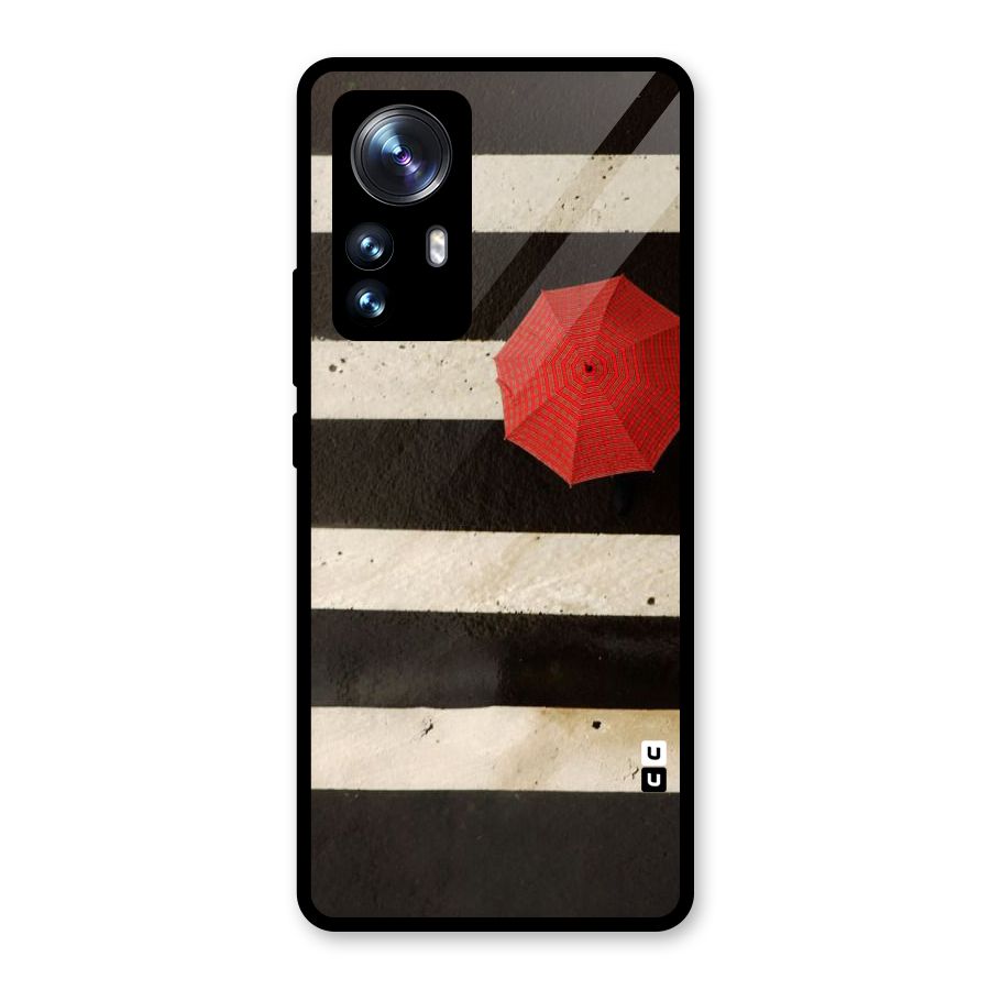 Single Red Umbrella Stripes Glass Back Case for Xiaomi 12 Pro